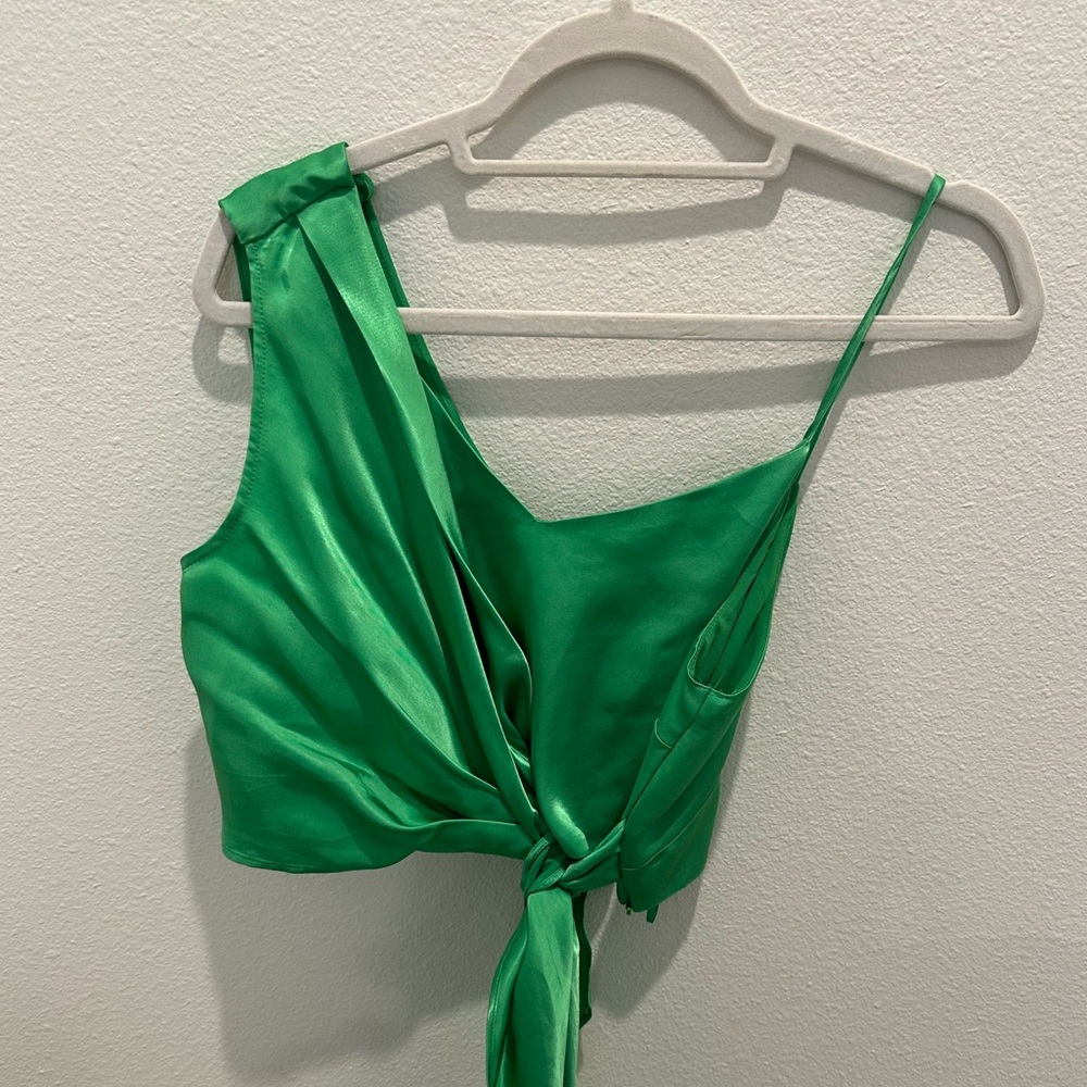 Zara Green Satin Wrap Top - Picture 3 of 5